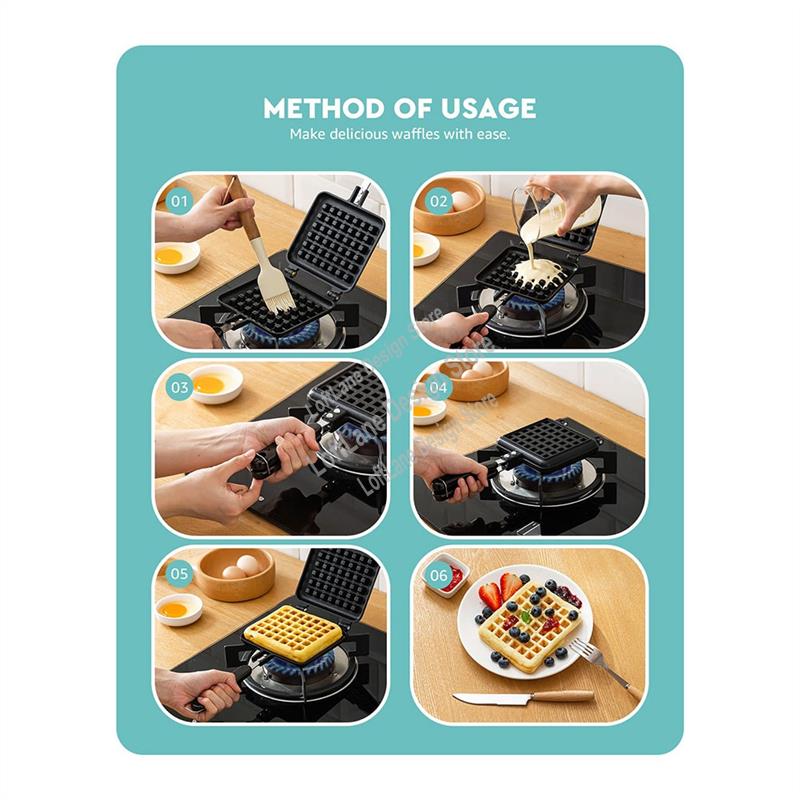 Waffle Iron Belgian - 1 PCS Stove Top Waffle Iron