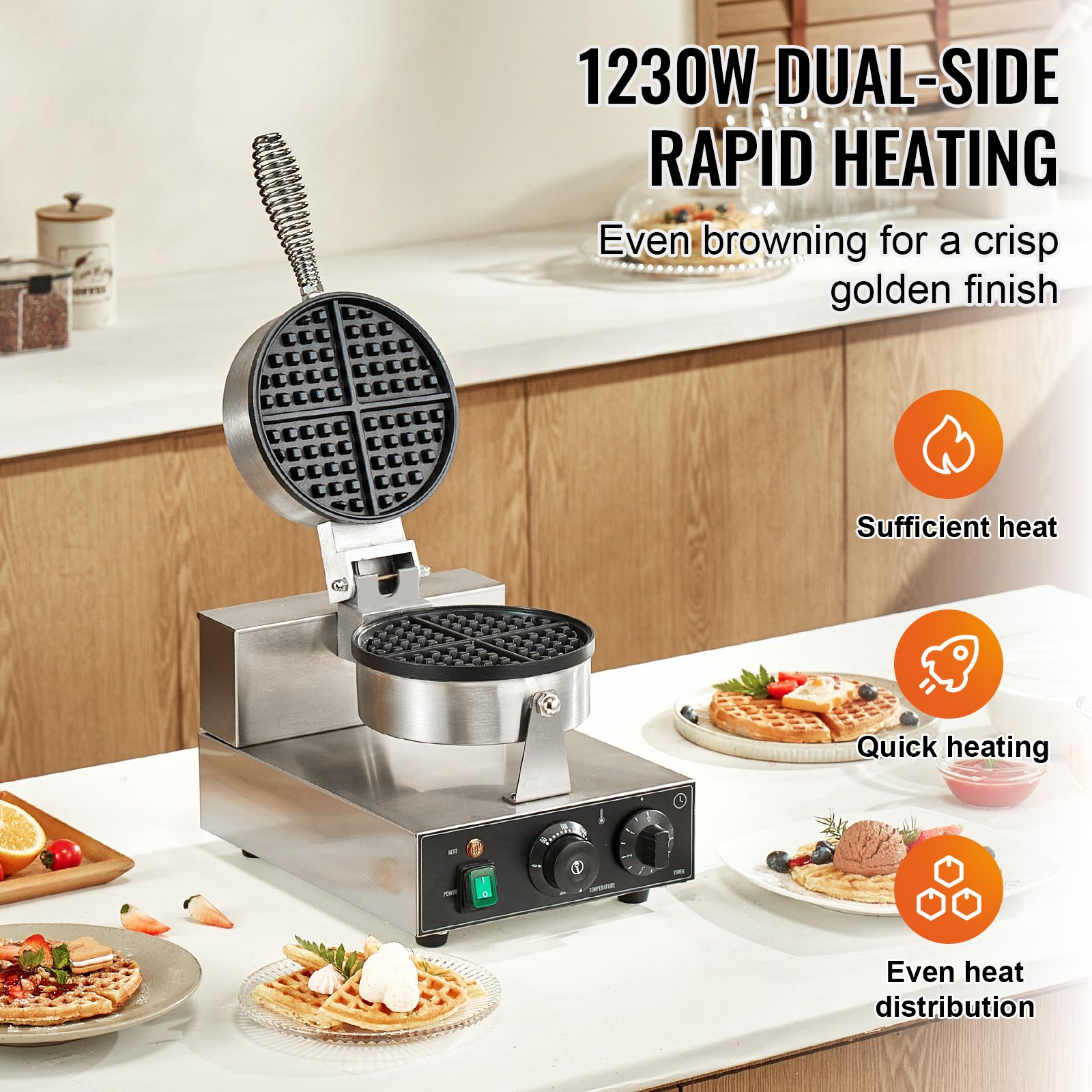 Commercial Waffle Maker, 1230W - Waffle Iron Belgian reseña y precio