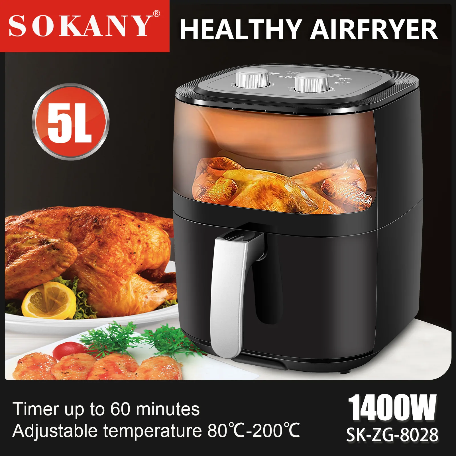 Wholesale Sokany 5L Smart Digi - Air Fryer 5L Digital reseña y precio