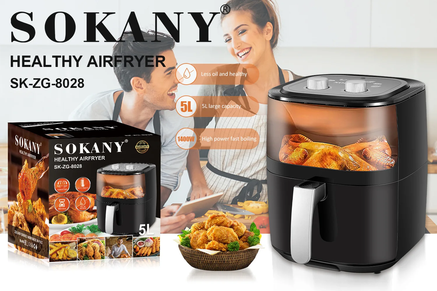 Wholesale Sokany 5L Smart Digi - Air Fryer 5L Digital reseña y precio